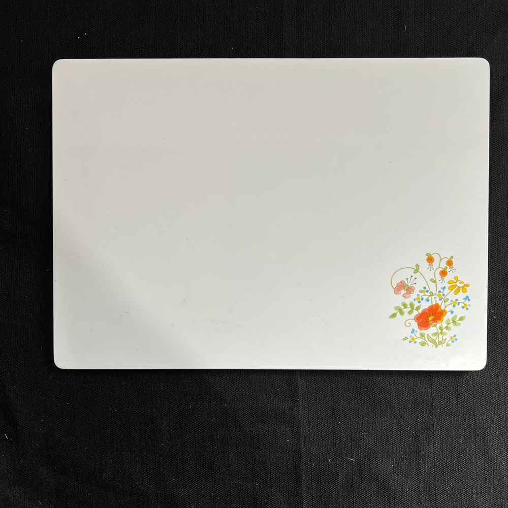 Vintage White Glass Floral Cutting Board Counter Saver Wildflower 14x10 Retro